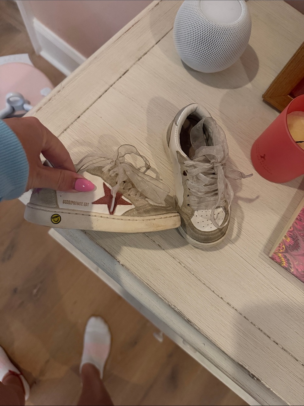 Golden Goose Kids White Sneakers with Red Star Accent